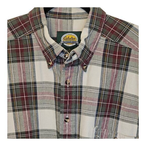 Cabela’s Button Down Shirt – Size Large – Tan, Green & Burgundy Plaid - Picture 3 of 3